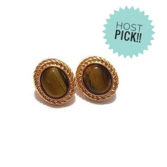 Roman Jewelry - Tigers Eye Gold Tone Women's Stud Earrings Roman Jewelry - Tigers Eye Gold Tone Women's Stud Earrings